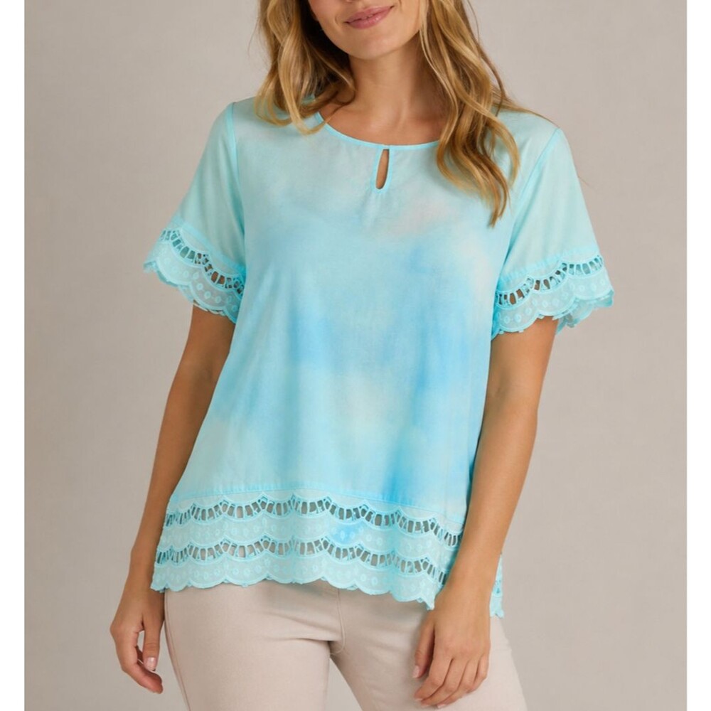 Custom Handcrafted Lane Bryant Top Women 18 Aqua Blue Hand Dyed Upcycled Cotton